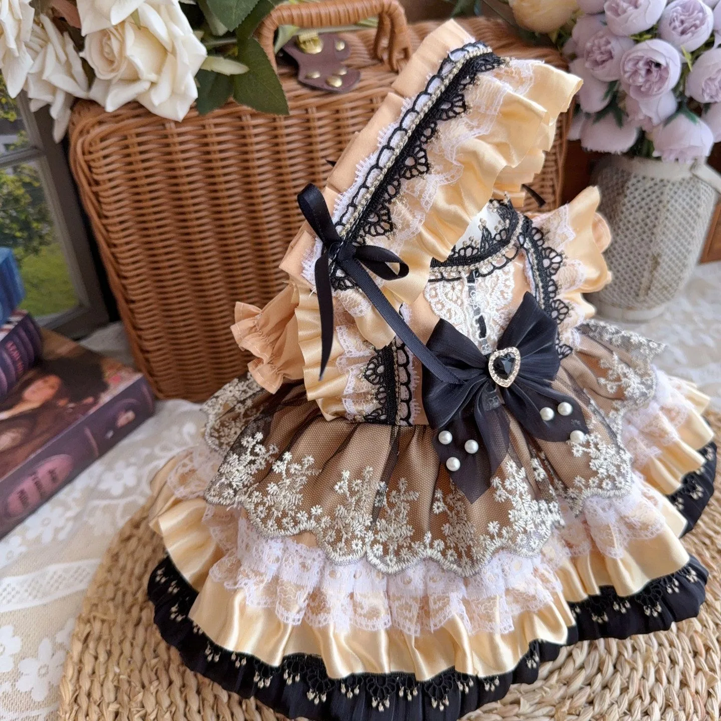 20cm 40cm 10cm 15cm Baumwoll-Puppenkleidung 50-55cm Reborn-Puppenkleidung Puppenkleid im Western-Stil Kaffeebraunes Kleid Haarband Kostenloser Versand