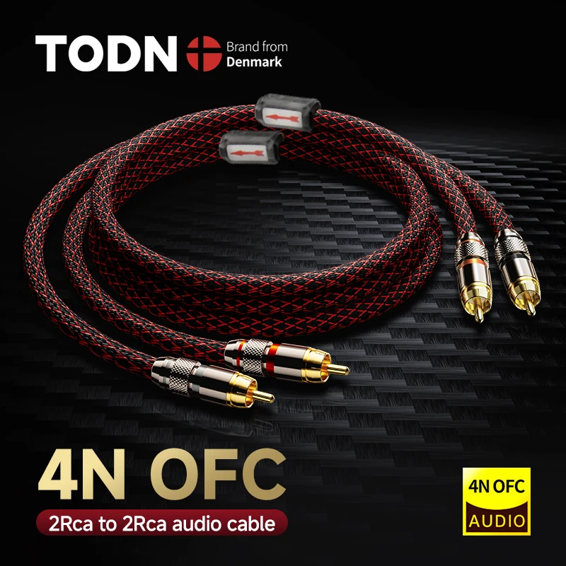 TODN 1 pair RCA audio cable 2 RCA to 2 RCA Interconnect Cables HIFI Stereo 4N OFC Male to Male For Amplifier DAC TV car audio