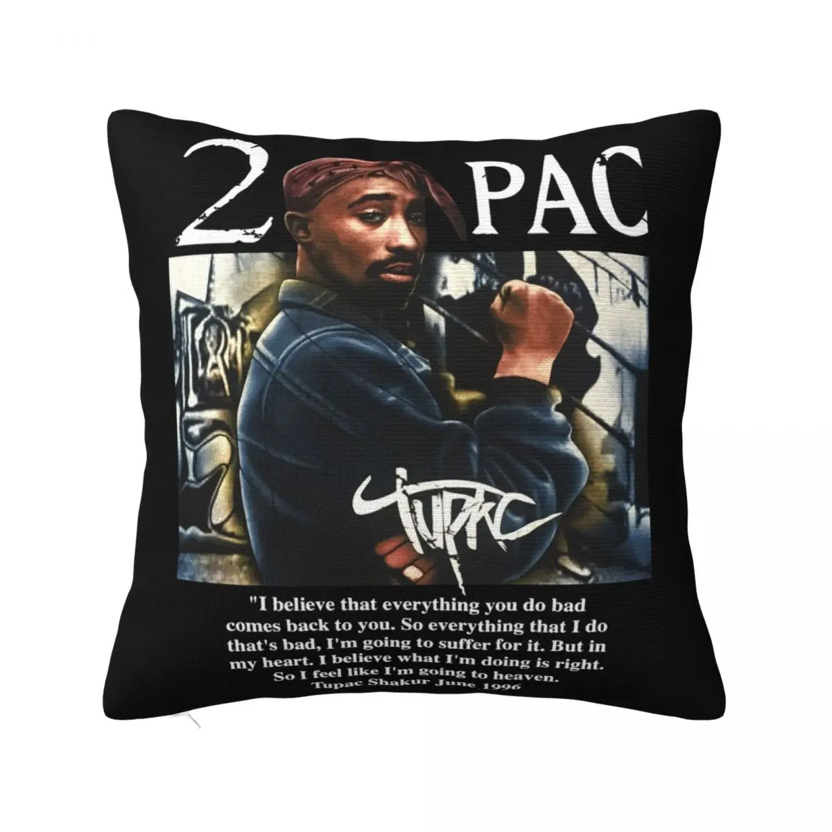 2Pac Tupac Vintage Medium Black T 90S Hip Hop Rap Women Men Slogan More Size Hot Sale Pillow Case