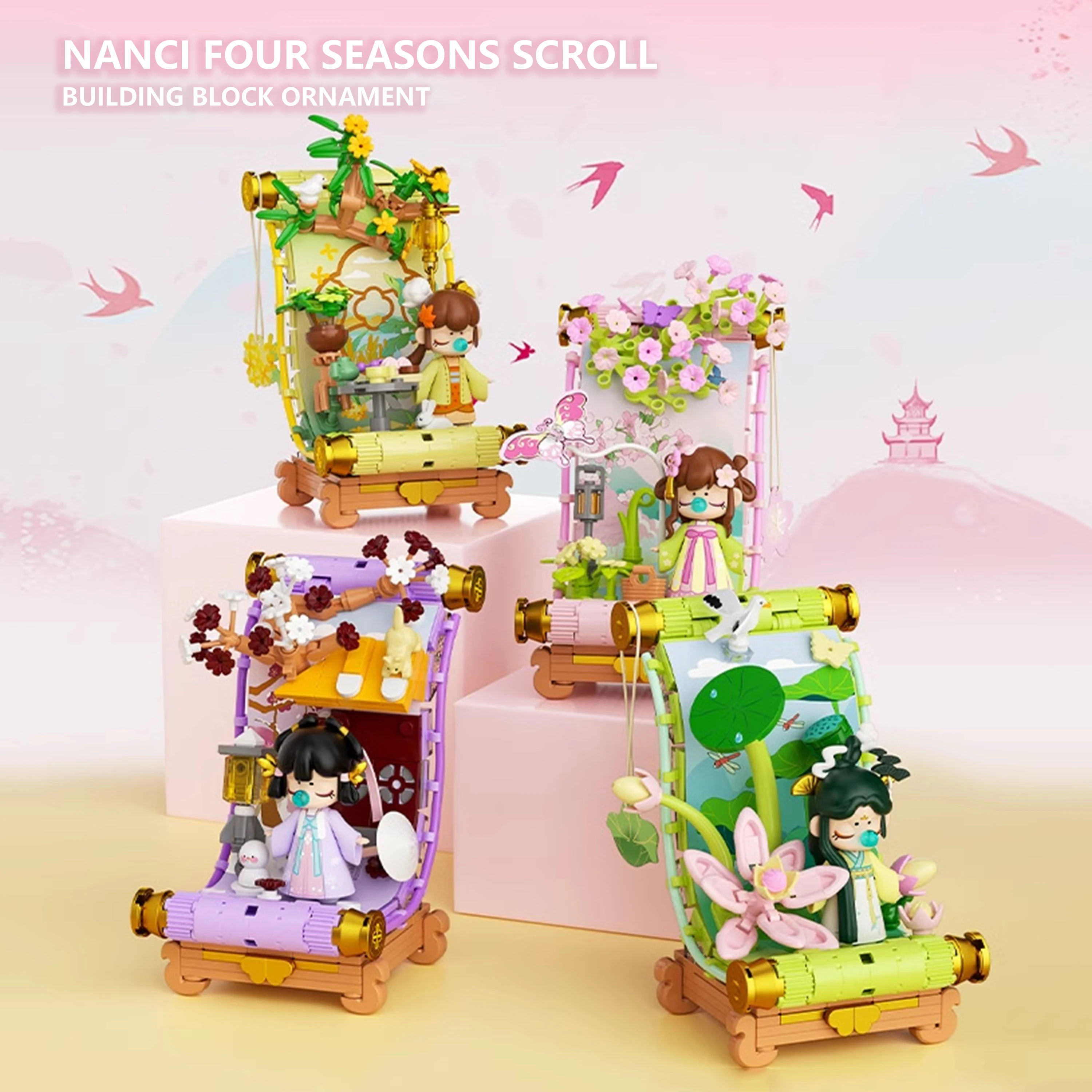 

Nanci Four Seasons Scroll Chinese Style Building Blocks Spring Summer Autumn Winter Collection Gift for Girls