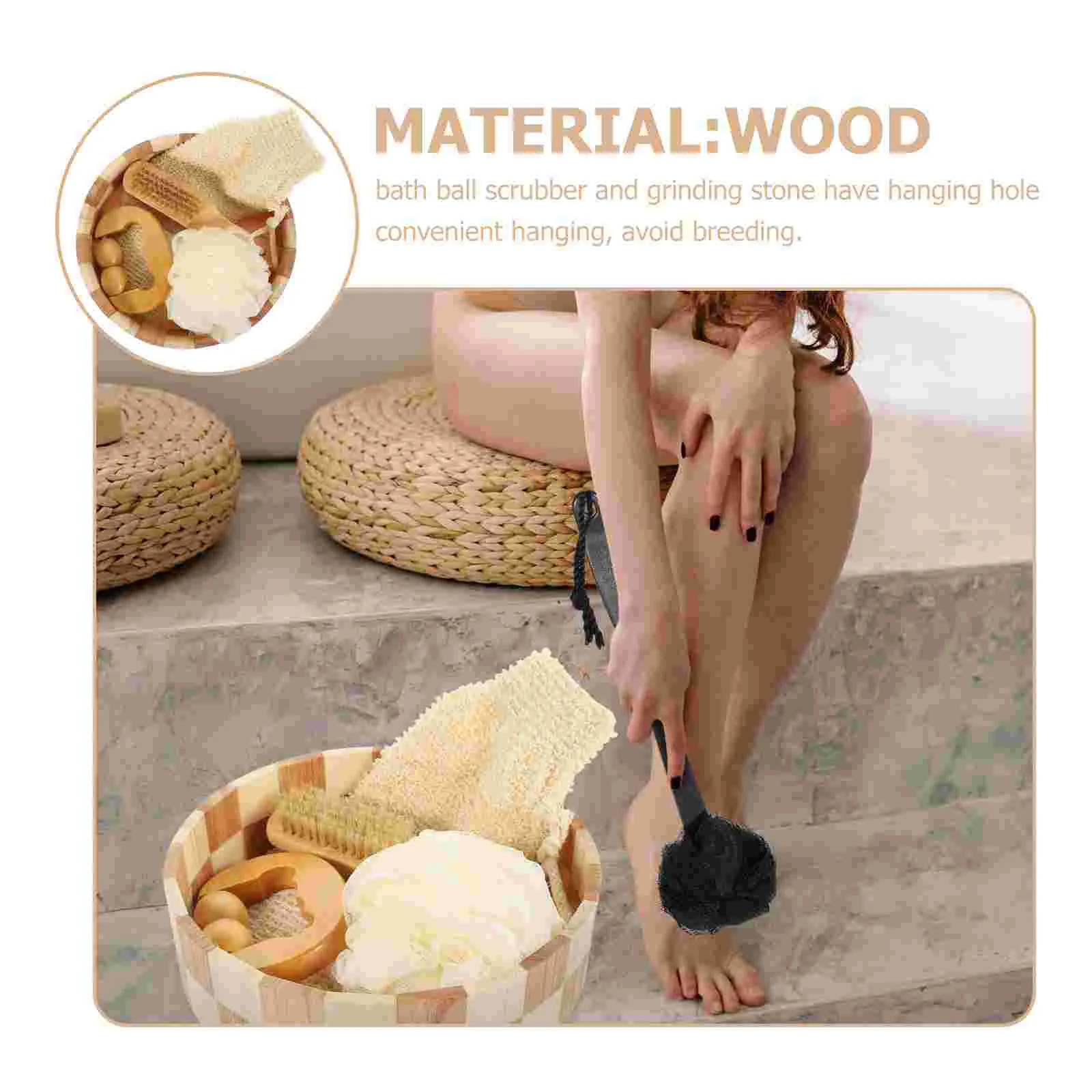 Bath Set Ball Balling Gloves Scrubber Product Suite Body Exfoliating Tool Kit Wood Shower Cleaning