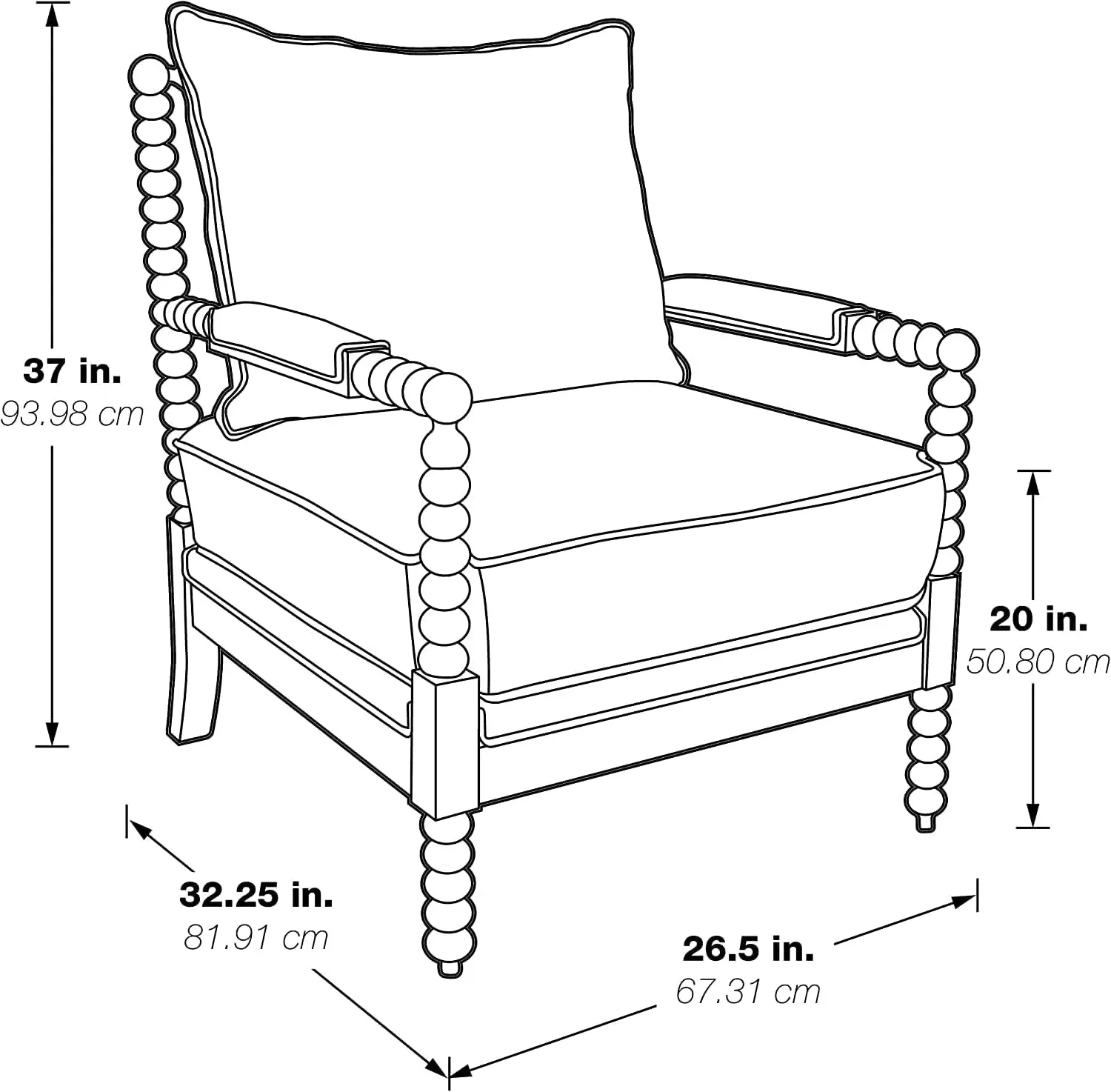 OSP Home Furnishings Kaylee Spindle Accent Chair with Antique White Wood Frame, 26.5” W x 32.25” D x 37” H, Smoke Grey Fabric