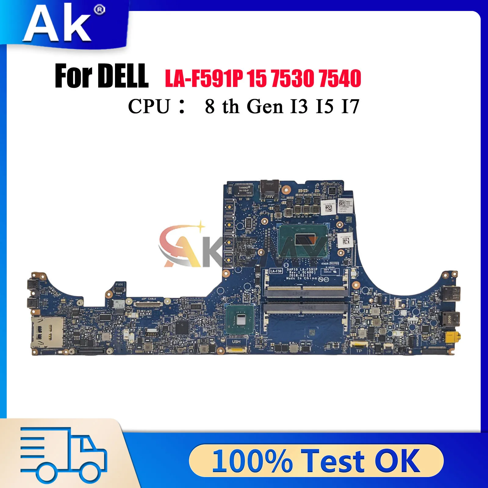 

LA-F591P Mainboard For Dell Precision 7530 with i5 i7 i9 8th CPU 02NRRM 0Y0MPW 0XM3HC 100% Fully Tested