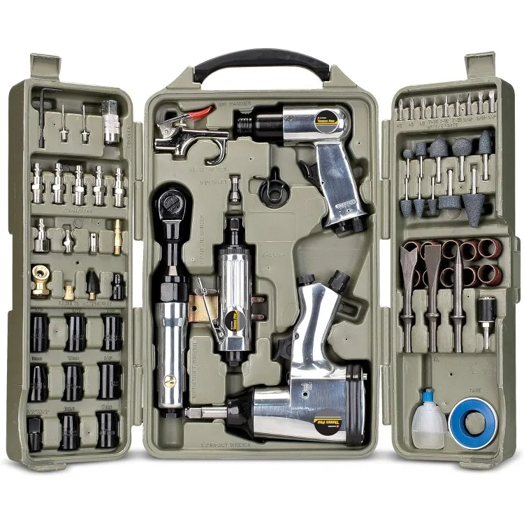 Air Tool and Accessories Kit, 71 Piece, Impact Wrench, Air Ratchet, Die Grinder, Aire Hammer, Hose Fittings