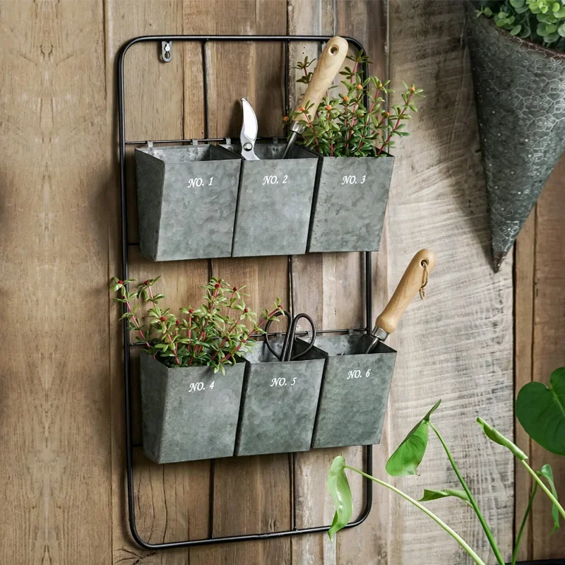 

6 small tin buckets garden tool storage racks garden retro wrought iron wall wall hanging storage racks hanging type