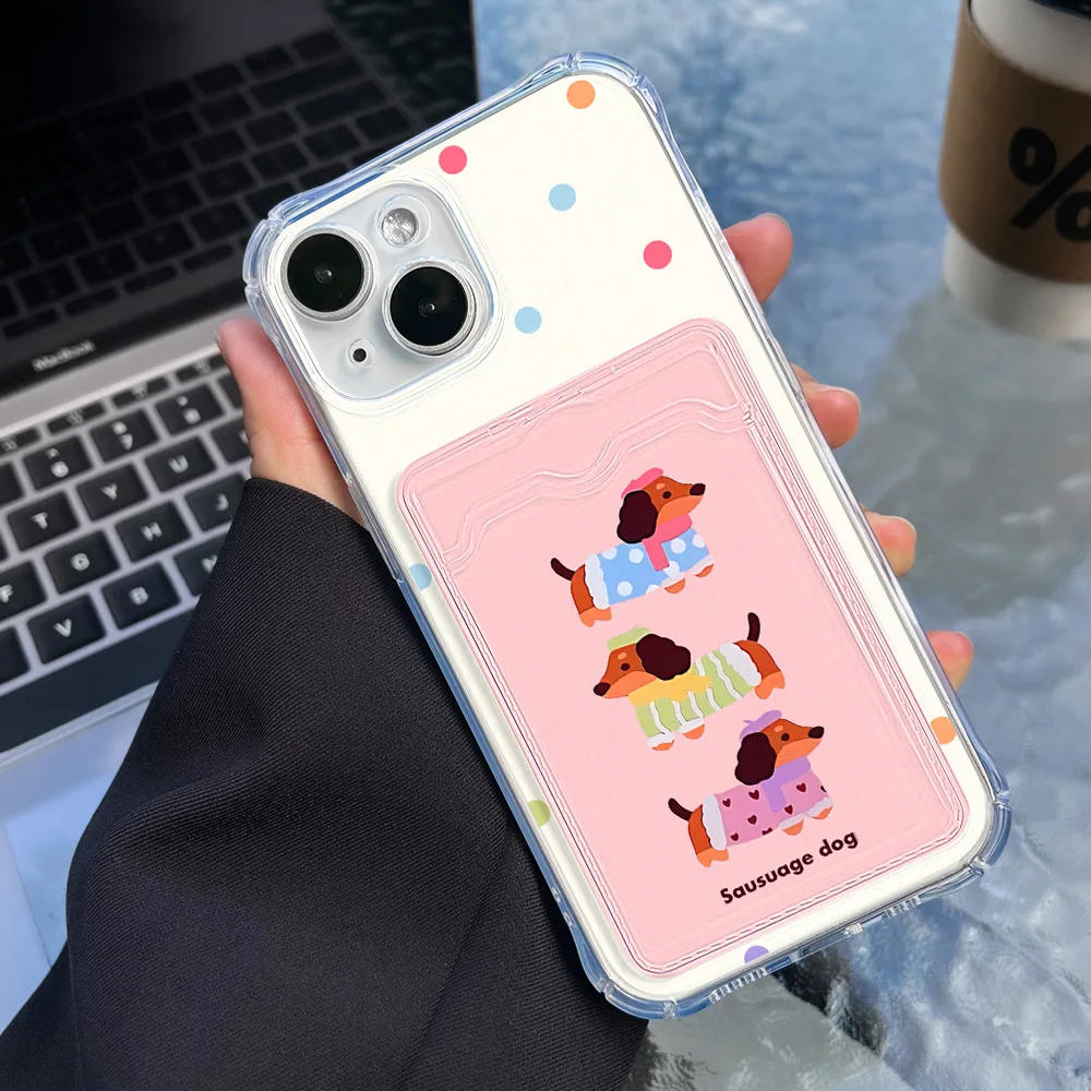 Clear Card Slot Bag Holder Case For iPhone 16 15 13 11 14 12 Pro Max Funda 7 8 Plus XR XS Max X SE Wallet Soft TPU Bumper Covers