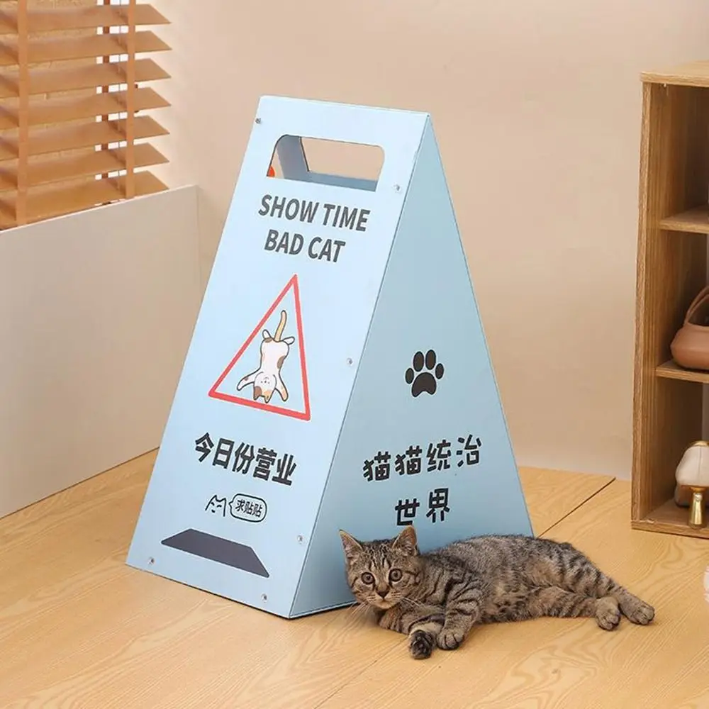 

Corrugated Cardboard Road Sign Cat Scratching Board Foldable Semi-Enclosed Summer Cat House Wear-Resistant with Bell Toy