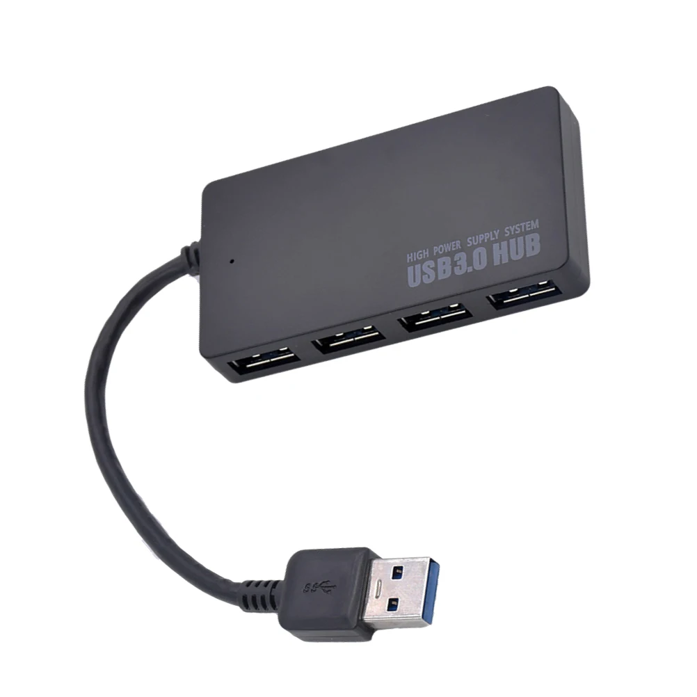 

4 Ports Usb 3.0 Hub Splitter Adapter For Pc Laptop Tablet Smartphone Black Built-In Power Supply Fast Data Transfer Charging