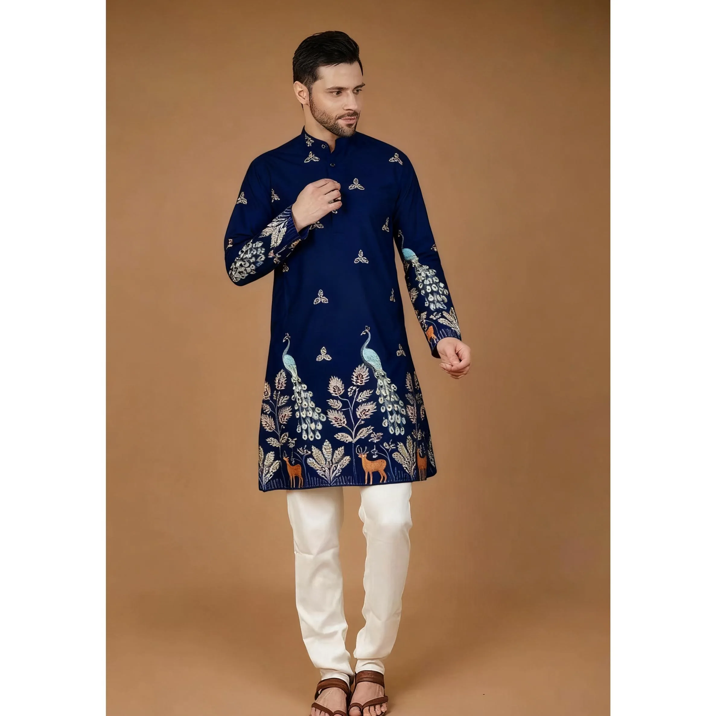 Muslim Islamic Peacock Clothing Men Jubba Thobe Print Kimono Long Robe Saudi Musulman Wear Abaya Caftan Islam Middle Eastern