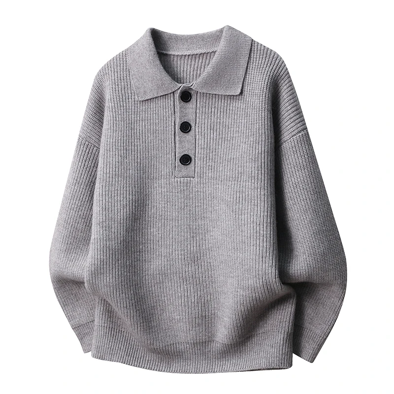 

Мужской свободный вязаный свитер однотонного цвета с простым воротником, осенне-зимний, модный базовый слой, шерстяной, повседневный, для работы, стандартный крой