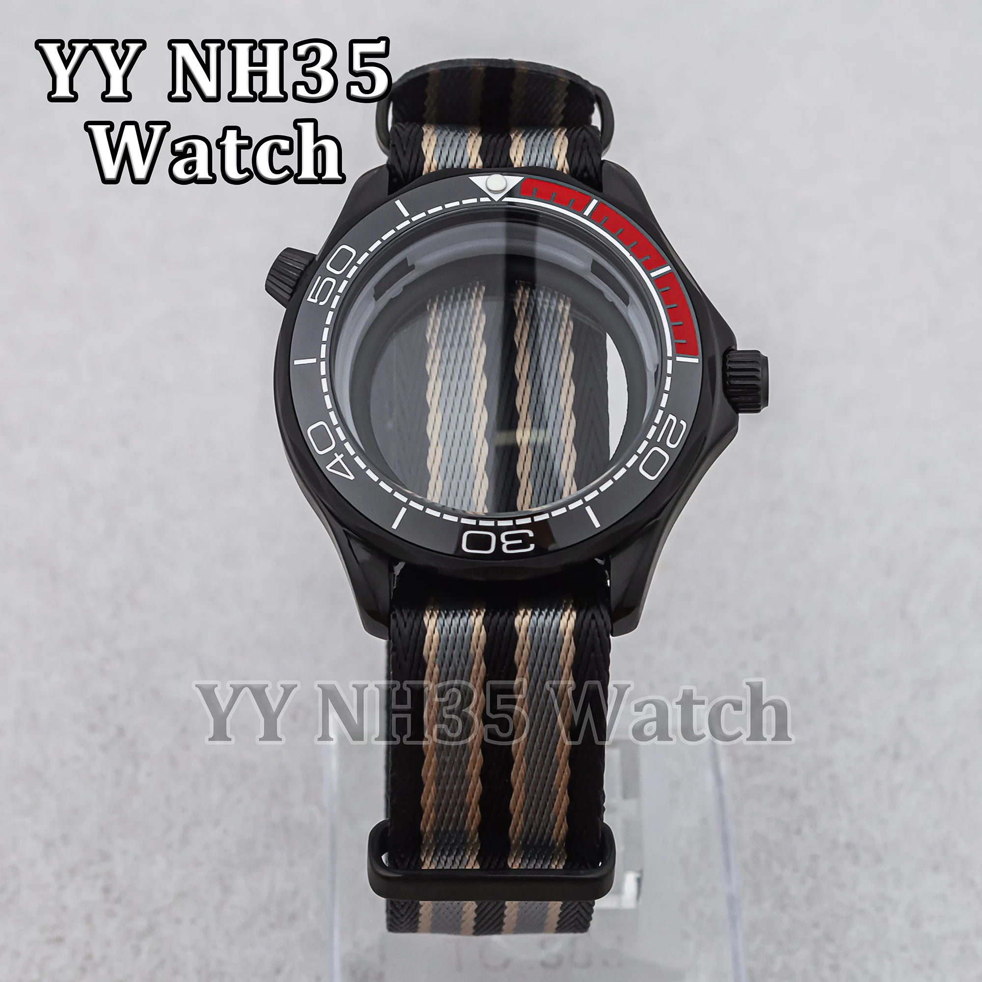 NH35 Case Nylon Strap Water Resistant Stainless Steel 41mm Men Watch Case for Seamaster 300 Mod Parts NH35/36 Automatic Movement