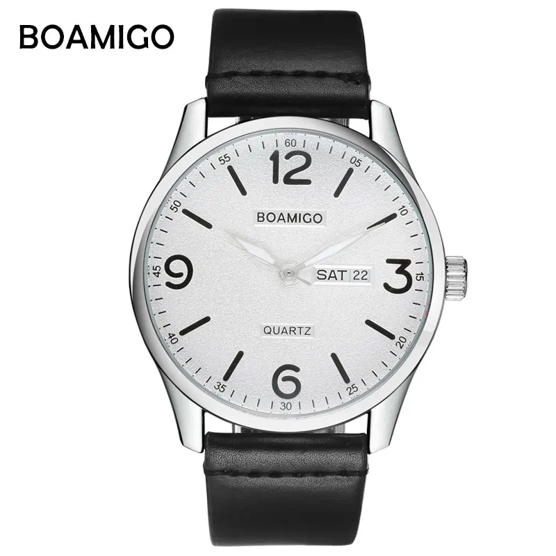 2023 boamigo top luxury brand men military fashion sport business quartz watch man casual leather wristwatches waterproof