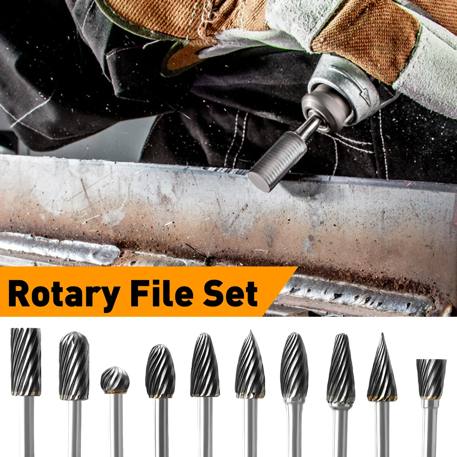 10pcs Tungsten Carbide Rotary Burr set ,Single lines with 1/8 Inch Shank for Die Grinder Drilling Bits Metal Carving Engravin