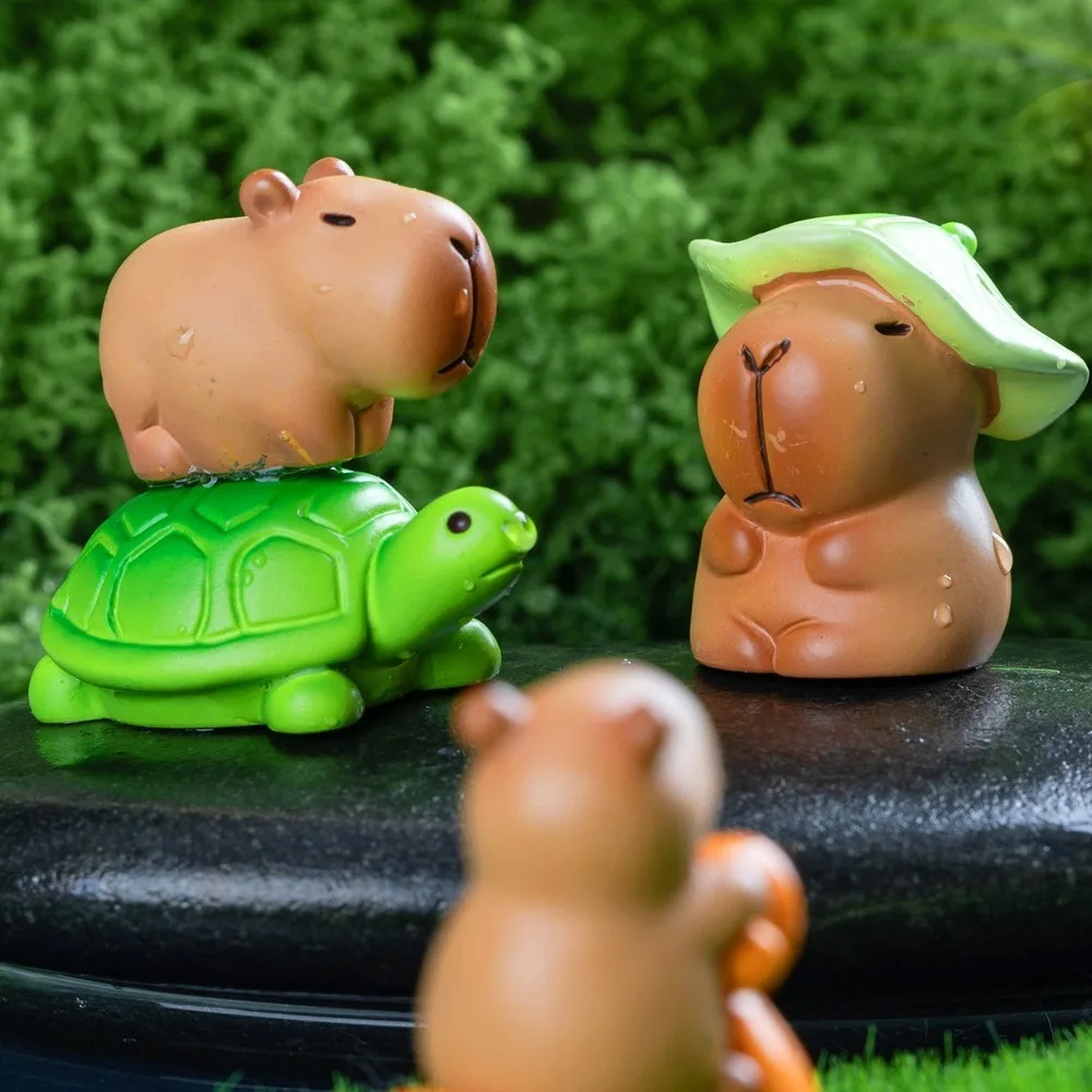 Swimming Capybara Figure Toys Tortoise Take Bath Simulation Capibara Model Cartoon Cycling Capybara Animals Figures Desk Decor