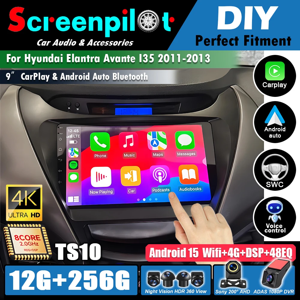 Para Hyundai Elantra Avante I35 2011 - 2013 2014-2016 Player Multimídia Android 16 para Carro com GPS, Navegação, Rádio e Tela Touch BT