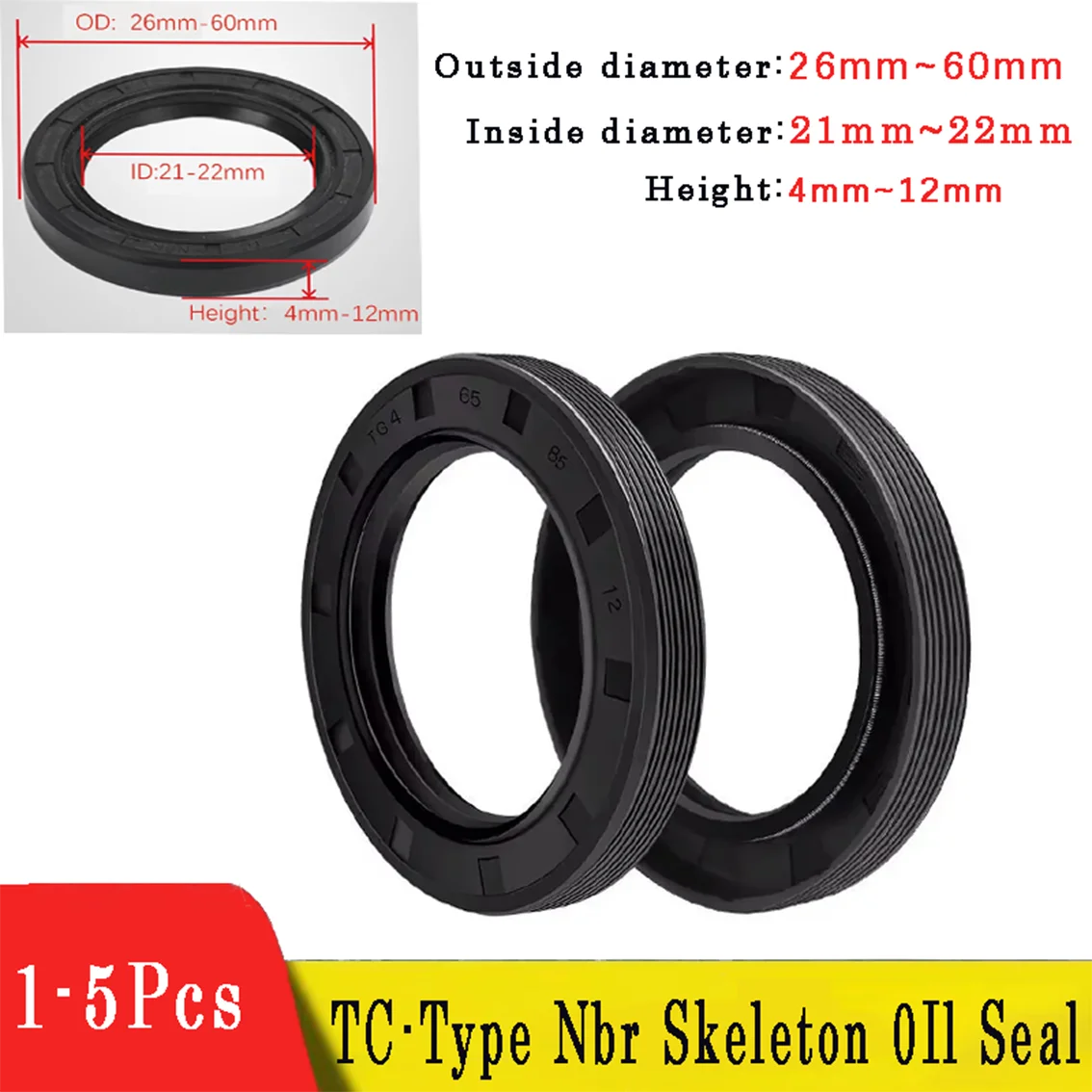 

1-5Pcs Nitrile Rubber Shaft Oil Seal TC-21/22mm*26/27/28/31/32/33/34/35/36/37/39/40/45/46/52-62mm*4/5/6/7/8/10/12mm NBR Oil Seal