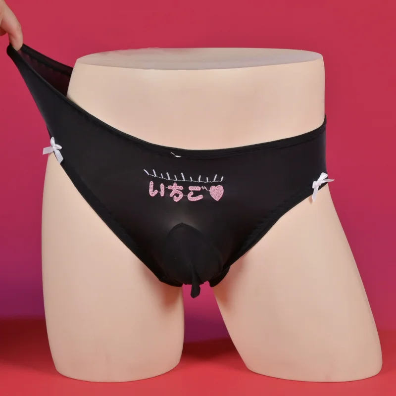 Men Sexy Panties Sweet Bow Silky Oil Shiny Pouch Sheath Briefs Sissy Lingerie Ultra-Thin See Through Underwear Erotic Hombre