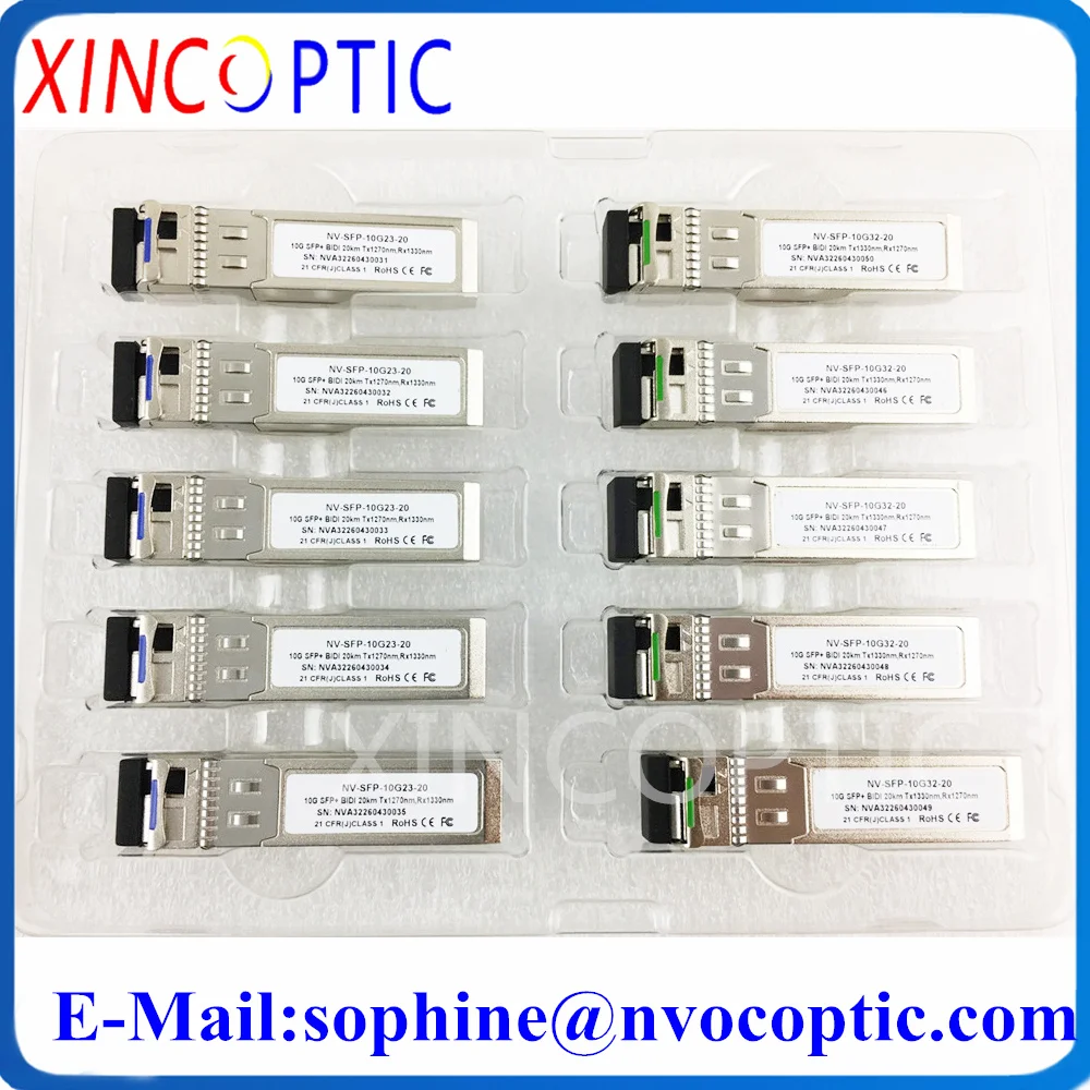 10Gigabit BIDI 20km 1270/1330nm 1330/1270nm LC SFP Module 10G 10Gbps Fiber Optical  Transceiver