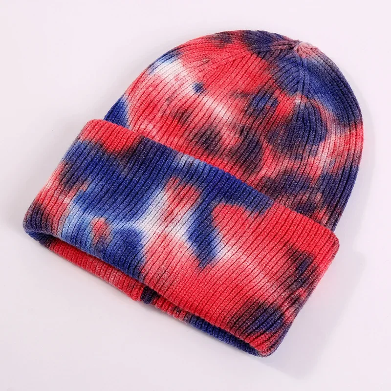 Unisex Kühlen Winter Männer Frauen Gradienten Tie Dye Hut Skullies Mützen Acryl Stretch Stricken Sport Winddicht Warme Kurze Melone Kappe r80 – Detail 5
