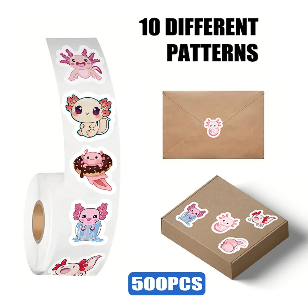 

500pcs Cute Axolotl Graffiti Stickers Roll Cute Animal Cartoon Decal Kids Toy Suitcase Scrapbook Diary Phone Laptop Sticker Pack