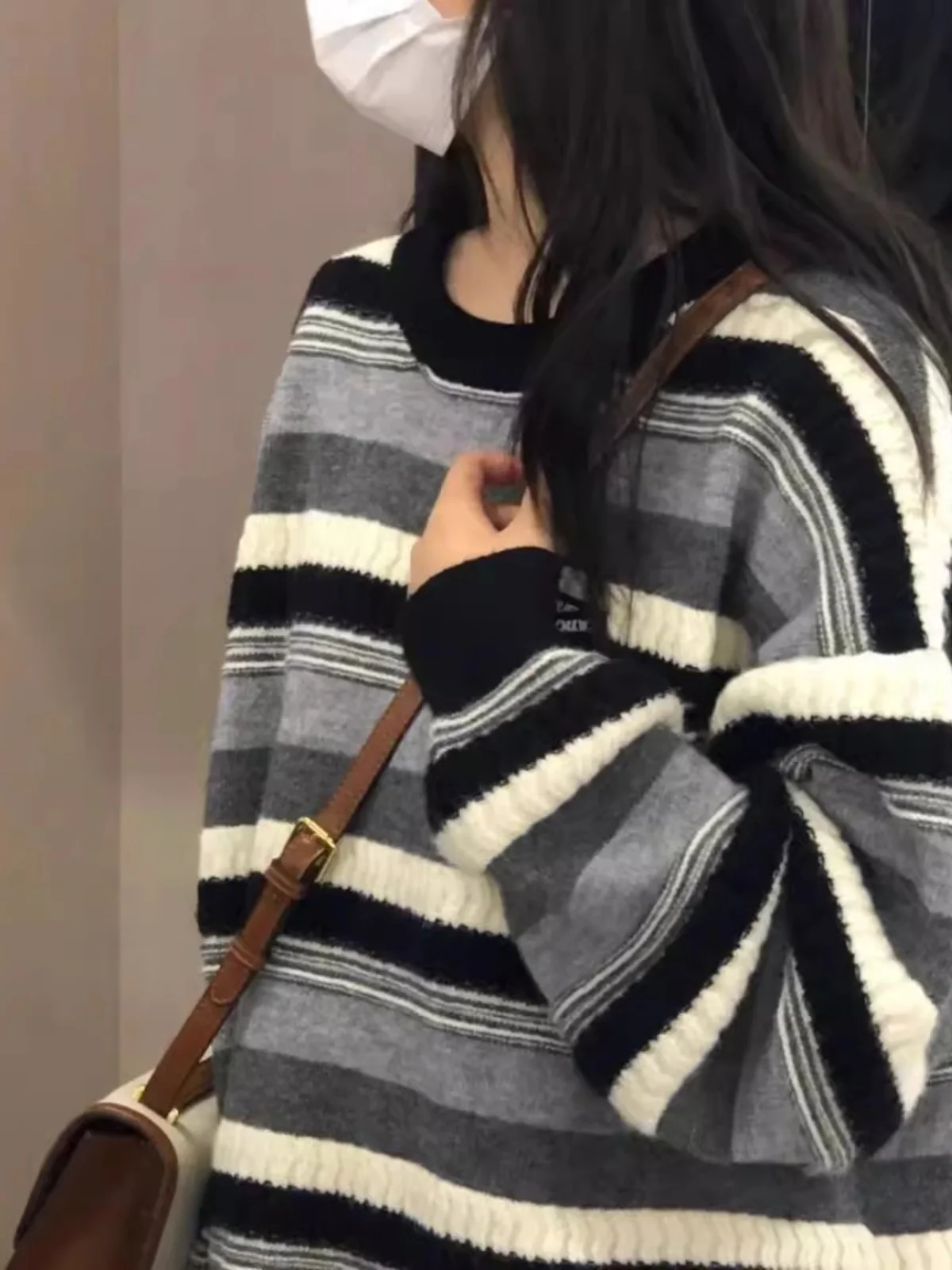 

Ele Bla, белый полосатый свитер, Jaet, женский уникальный ленивый вязаный свитер, весна-осень, Новое поступление, маленький размер