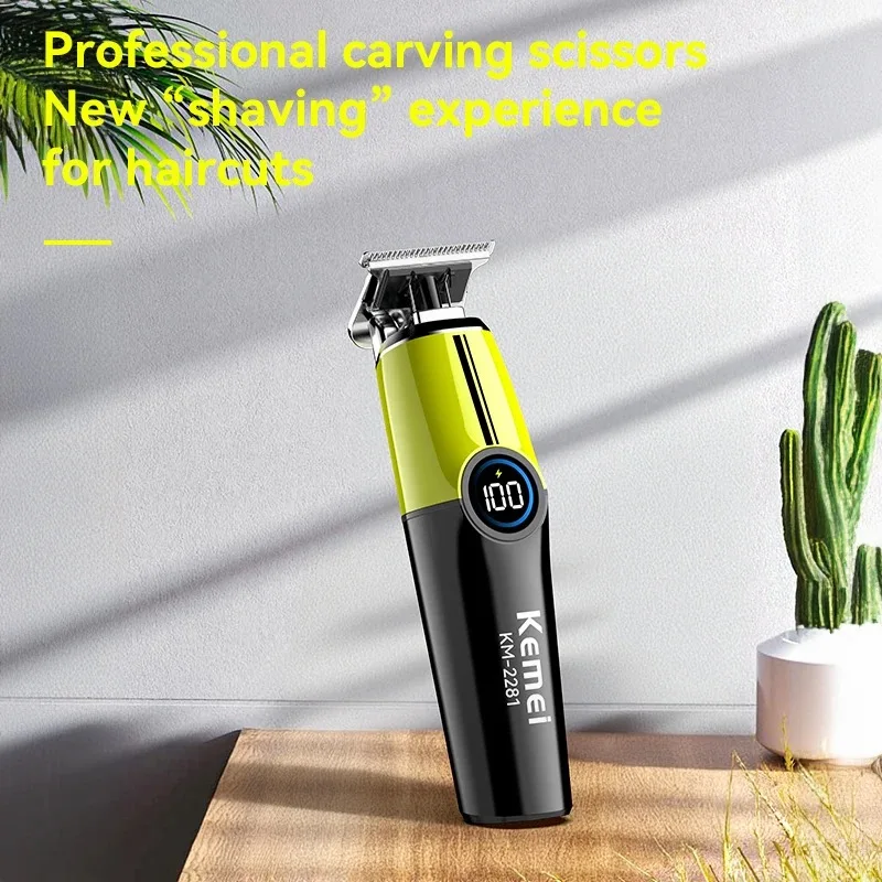 Kemei Barber Cordless Hair Trimmer 0mm Zero Gapped Carving Clipper Detailer Professional Electric Finish Hair Cutting Machine