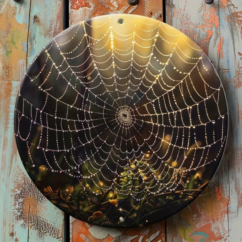 2D Flat, Realistic Spider & Glittering Web Wall Decor - Gothic Retro Metal Arachnid Art Suitable for Home, Garage, Cat Cafe - Ea