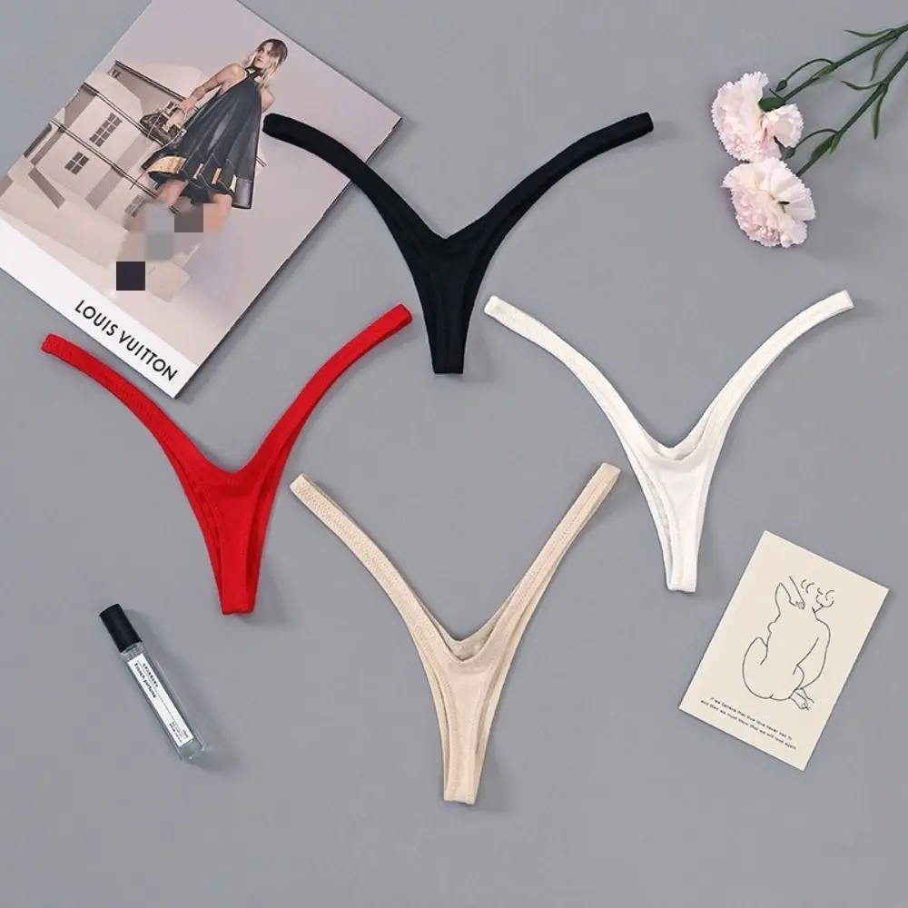 Innovative Deep V Look Thong Panties Cotton Solid Color Women Briefs Equipped with A Sophisticated Comfortable Low Waist Bikini