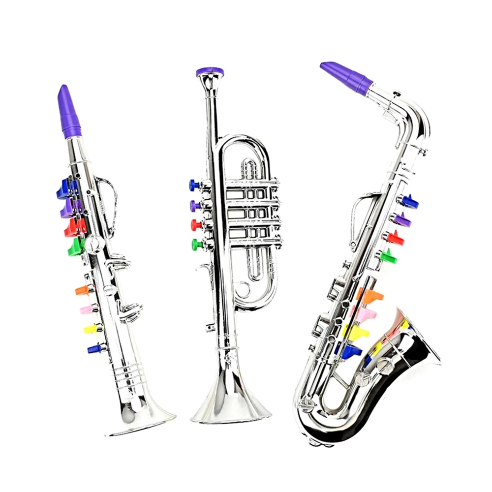 3Pcs Kids Musical Instruments Toy Clarinet,Saxophone Trumpet,Wind and Brass Musical Instruments Combo for Toddlers Play