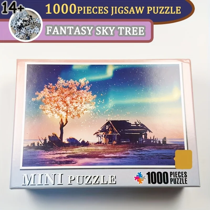

1 Box (1000-piece) MINI Puzzles For Adults - Fantasy Sky Tree 38x26cm (15x10.2in) Magical Landscape Wall Art