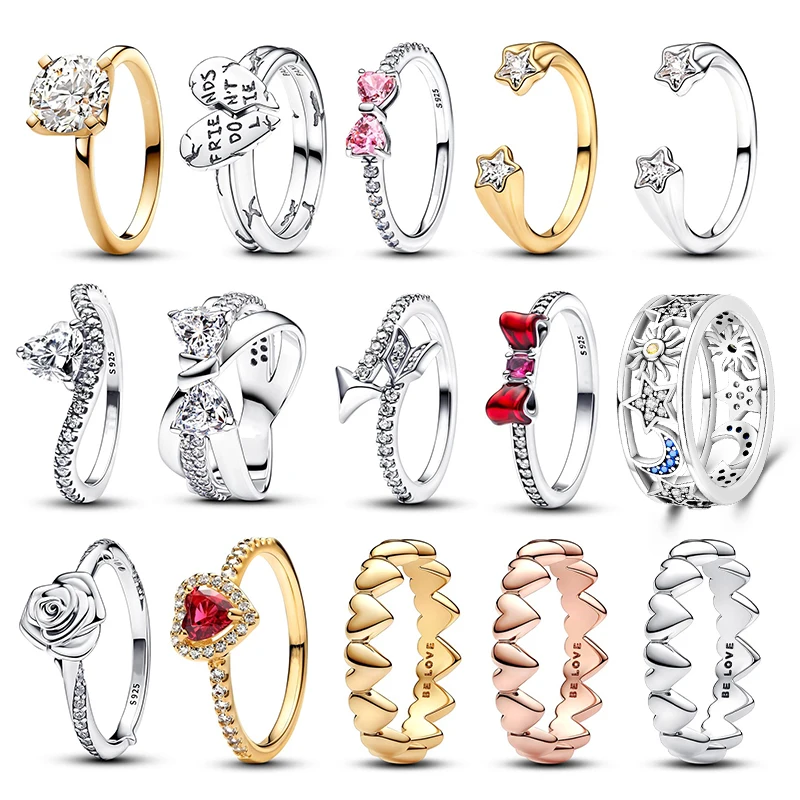 Nuevo Anillo de Plata de Ley 925 con Diseño de Sol y Luna, Princesa del Amor, con Circonita y Esmalte, Anillos de Corazón, Joyería Fina de Moda para Mujer, Regalos