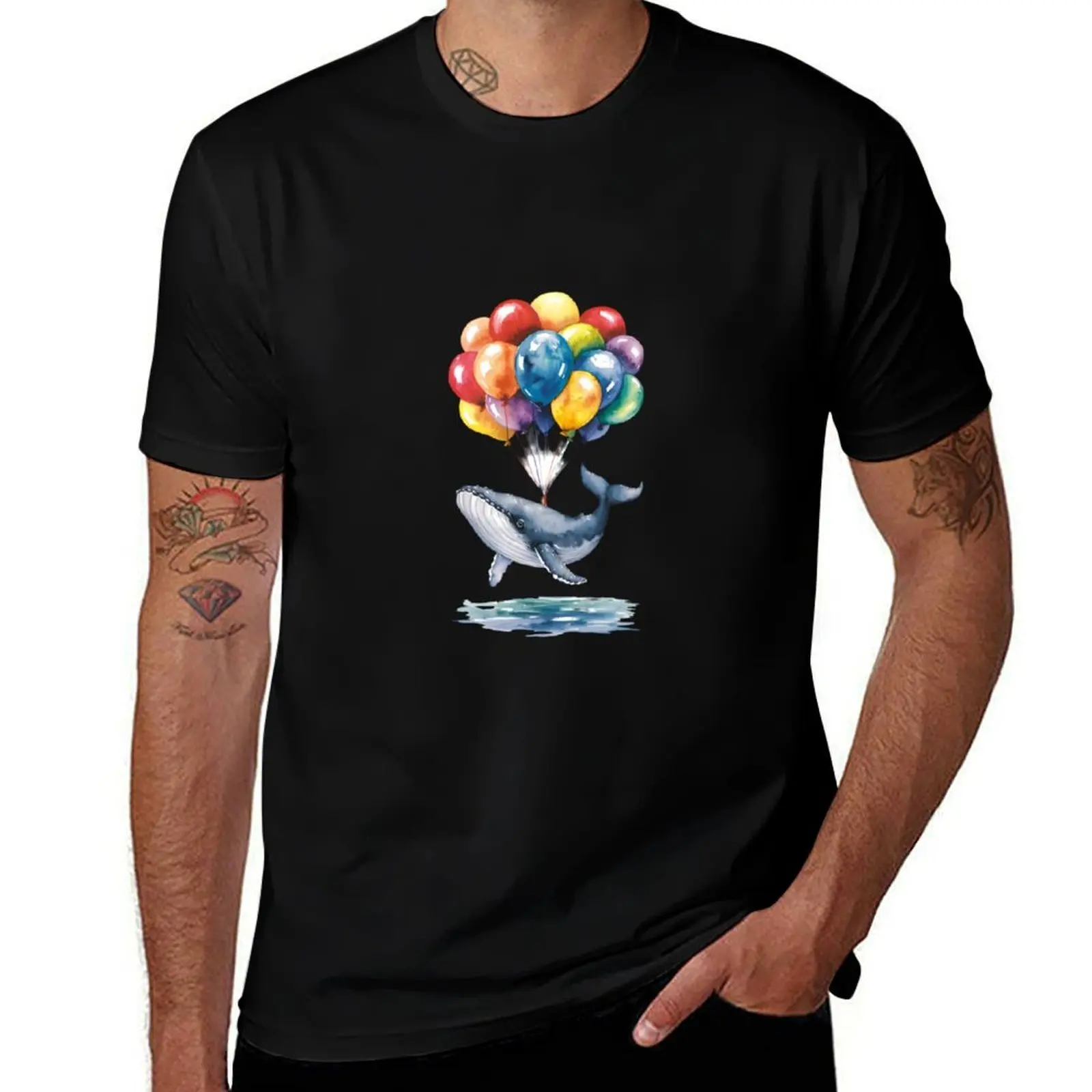 

Whale with balloons in the air T-Shirt tshirts personalised Personalized t-shirt blacks cute tops black t shirts for men