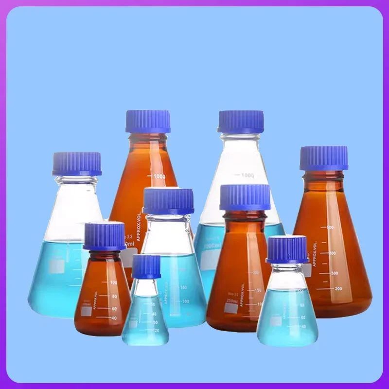 50-1000ml Borosilicate Glass Conical Flasks With Screw Tops Laboratory Triangular Flasks Chemical Reagent Bottles