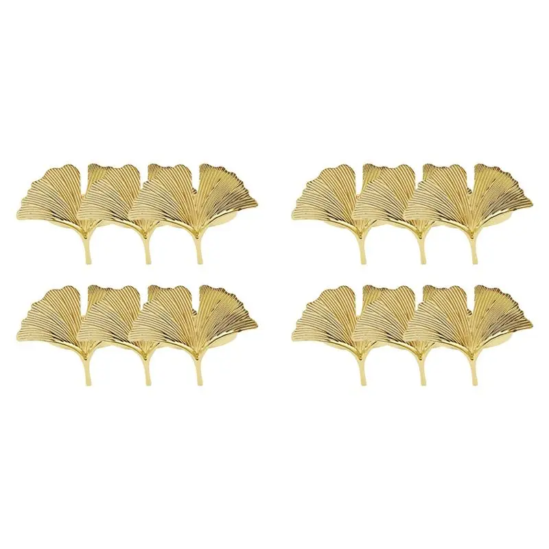 ABRW-12Pcs Ginkgo Biloba Napkin Ring Buckle Can Be Used For Wedding Banquet Mother's Day Table Decoration.