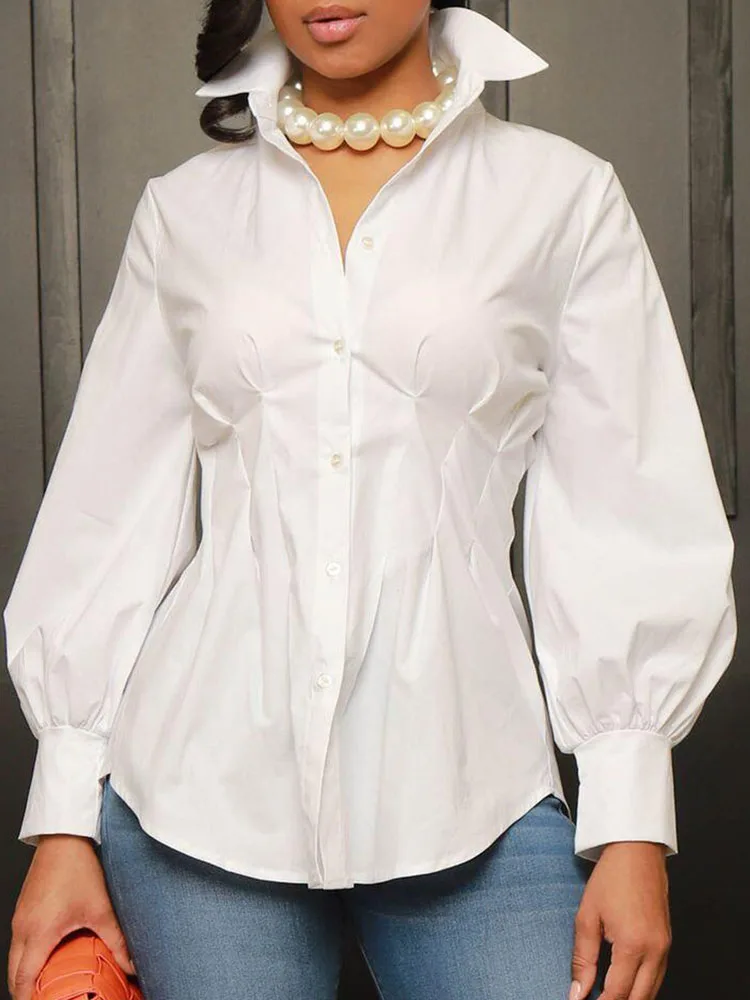 

Elegant Slim Fit Shirts Blouses Clothes for Women Turn-down Collar Long Sleeve Top Shirt Office Lady Button Up Blusa Feminina