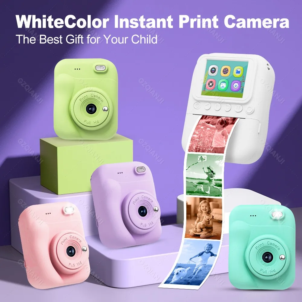 Thermal Printer Kids Instant Printing Camera 5 Color Printing Camera 1080P HD Camera Print Photo Video Games Music Children Gift