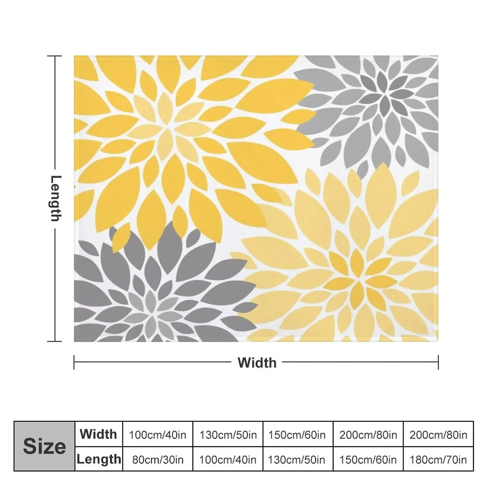 Yellow and Gray Dahlia Floral Pattern Throw Blanket Heavy Single christmas decoration Blankets