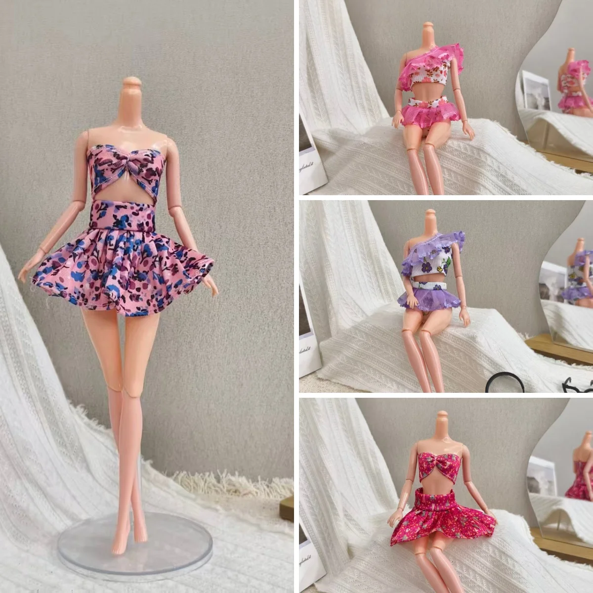 Summer Floral Print Swimwear Bikini Two-Piece Swimsuit Sweet Swimwear Set For 1/6 FR Babi Supermodel Doll Pool Party Clothes