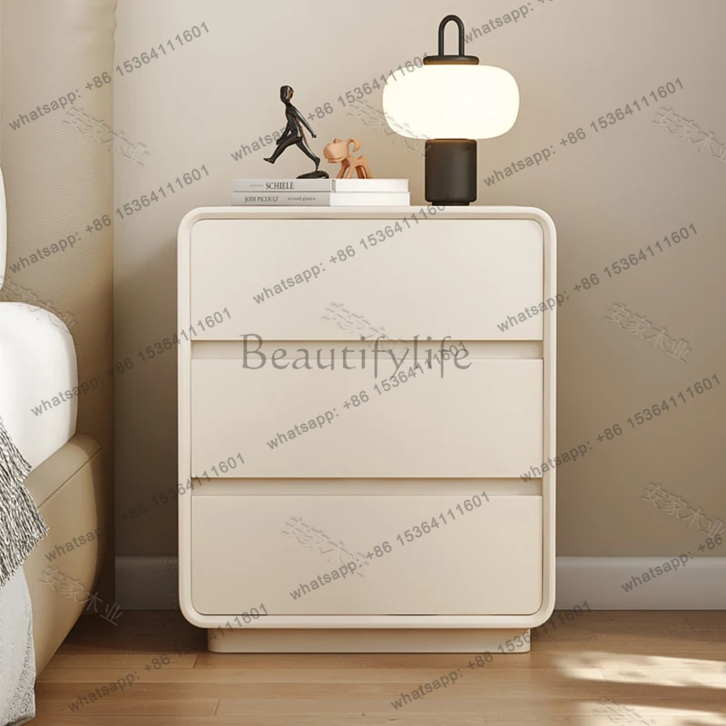 

Solid Wood Painted Bedside Table Modern Minimalist Three-Layer Chest of Drawers Bedroom Storage Cabinet
