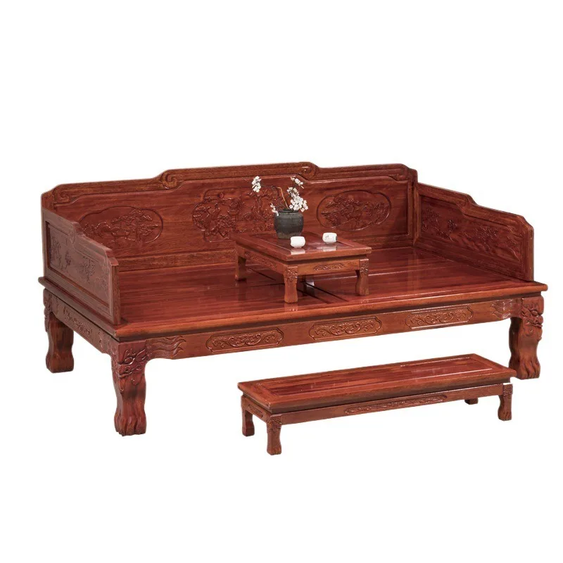 Solid wood Chinese sofa bed, golden rosewood hotel teahouse antique furniture