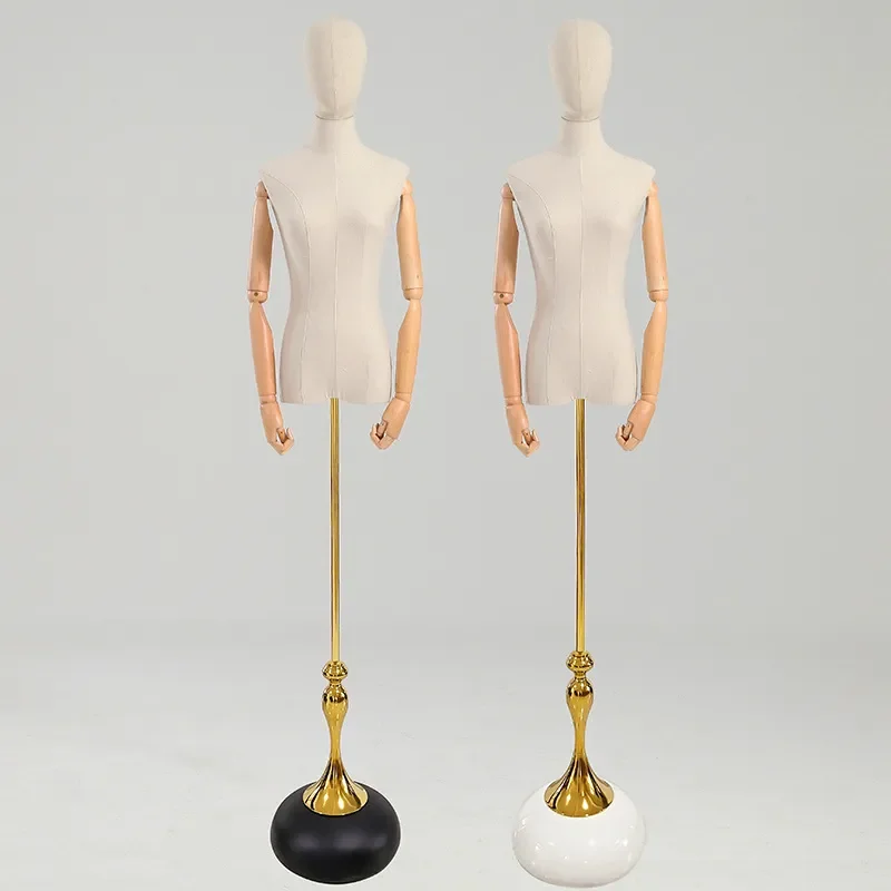 Female Mannequin Bust with Water Drop Disc Base Floor Standing Dummy Model for Clothing Store Window Display Props