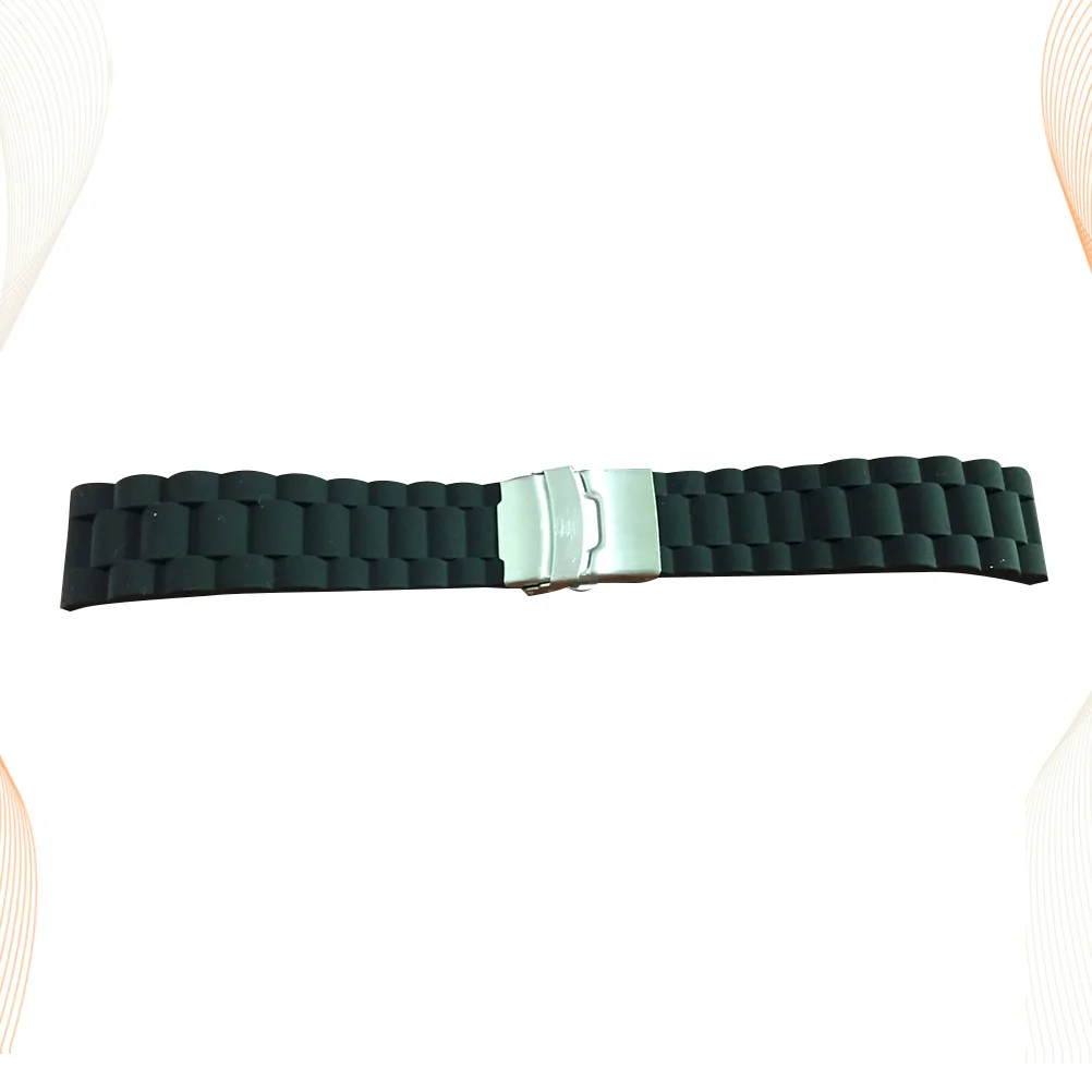 

22mm Black Elbow Silicone Watch Strap Deployment Buckle Folding Clasp Exquisite Smooth Edges Durable Silicone Watch Strap