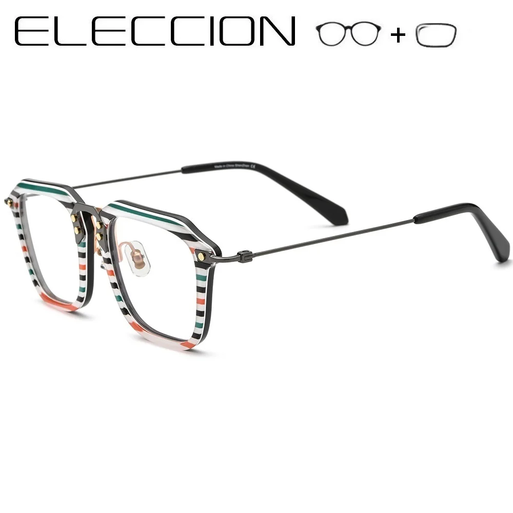 

Prescription Glasses Acatate Titanium Rim Optical Eyeglasses Multicolor Frame Men Myopia Photochromic Lens Transition Spectacles