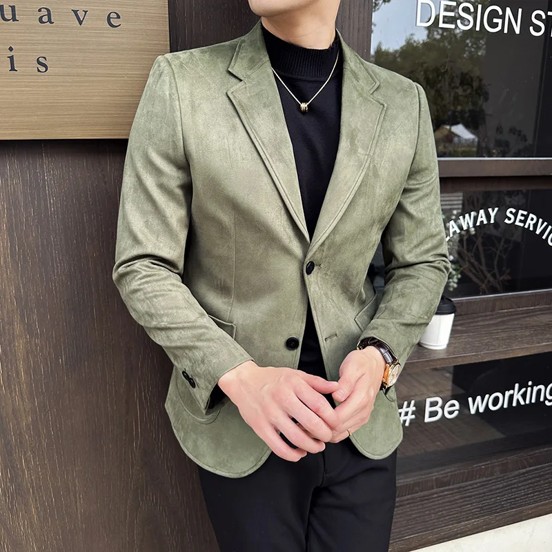 New style Men\'s High Quality Business Deer Velvet Suit Jackets/Male Fashion Slim Fit Solid Color Casual Tuxedo/Man Blazers