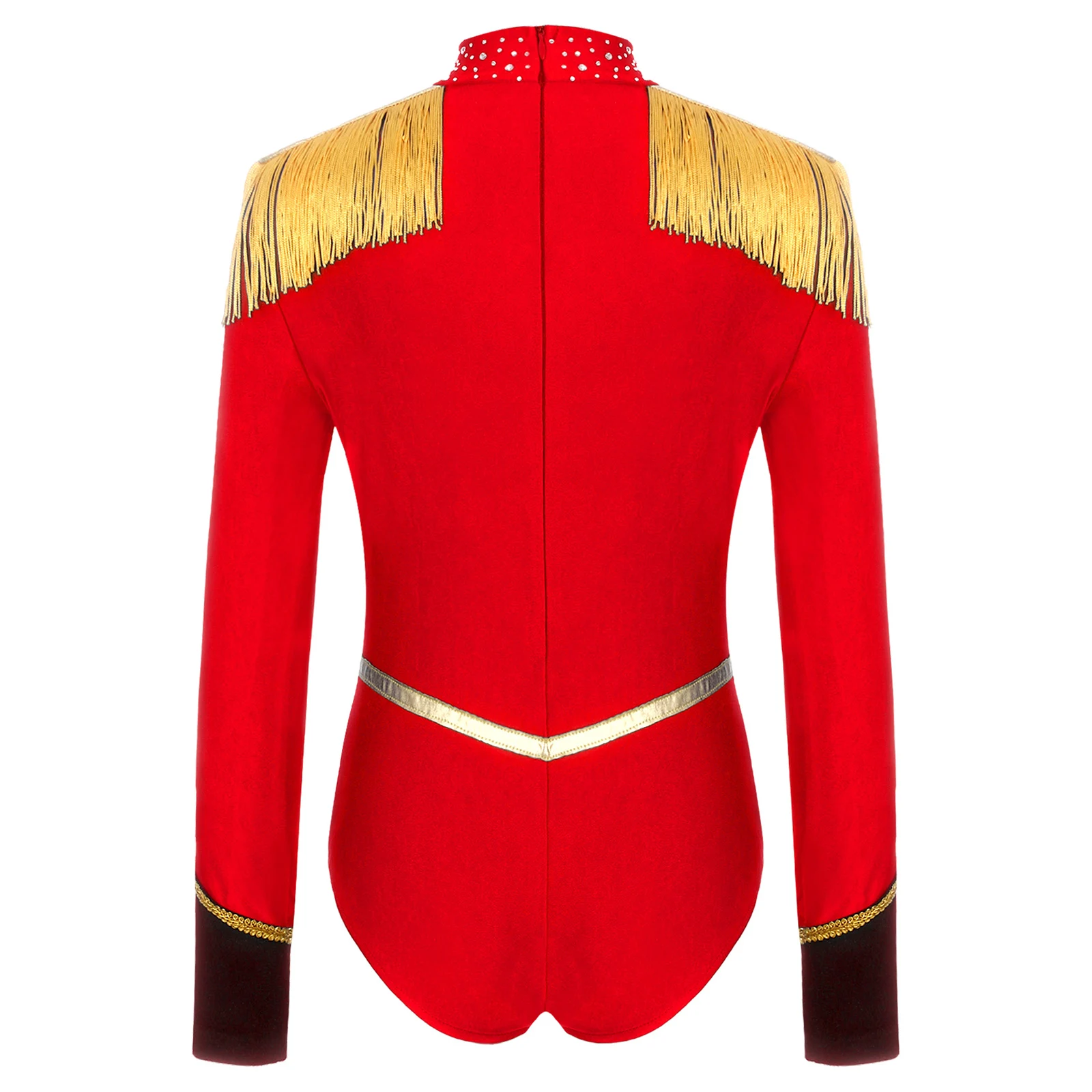 Kids Girls Circus Costume Ringmaster Jumpsuit Rhinestones Long Sleeve Fringed Epaulets Leotard Bodysuit Halloween Magician Suits