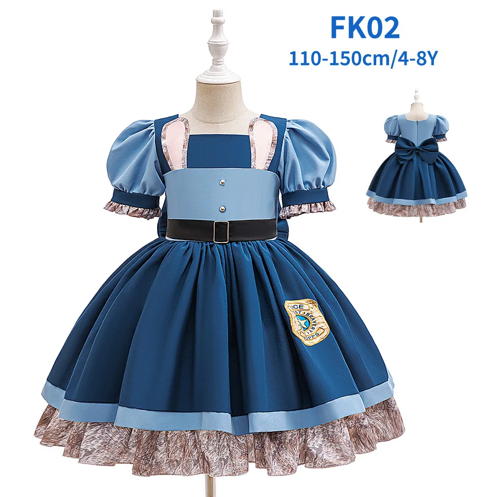 Girls Rabbit Police Officer Cosplay Dress Full Accessory Set Kids Outfit for Halloween Carnival Birthday Stage Role‑Play