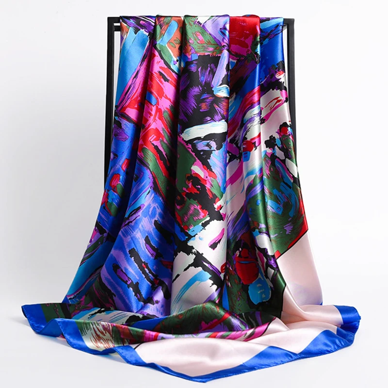 Luxury 90X90CM Satin Kerchief Four Seasons New Silk Scarves Fashion Letter Print Headcloth Popular Sunscreen Square Shawls