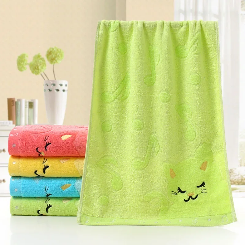 25X50cm Cute Towel Cat Pattern Soft Towel Children Embroidered Wool Towel Baby Products Soft Bath for Bathroom