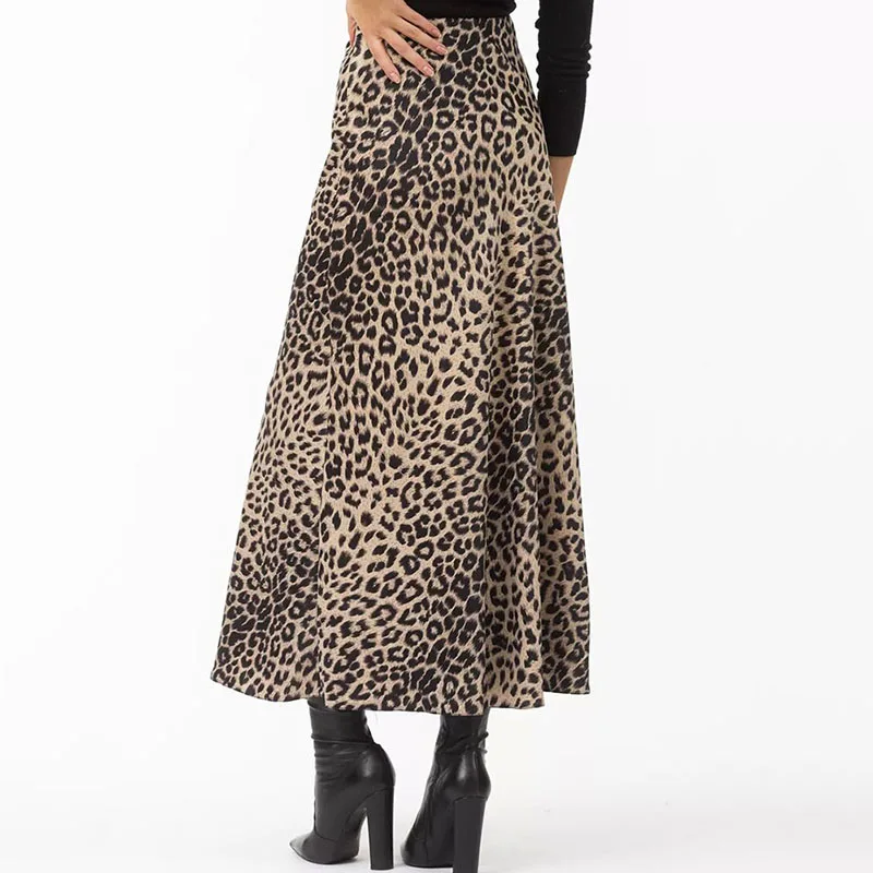 Women Fashion Leopard Print Skirts Vintage Stain High Waist Midi Skirts Women Casual Streetwear Skirts Sexy Women's Dress Skirts