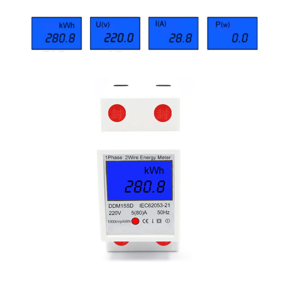 

DDM15SD 220V 50Hz Din Rail Energy Meter LCD Backlight Digital Display Single Phase Electronic Power Meter Energy KWh Meter